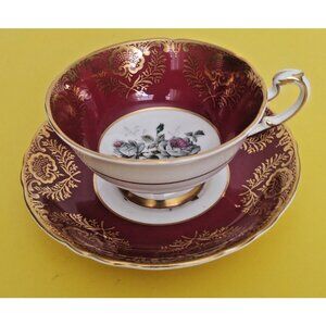 Paragon Bone China Burgundy Red, Rose Buds  Wide Mouth Tea Cup & saucer Set